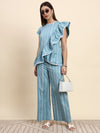 Ariya Threads Striped Ruffle Co-ord Set (Powder Blue)