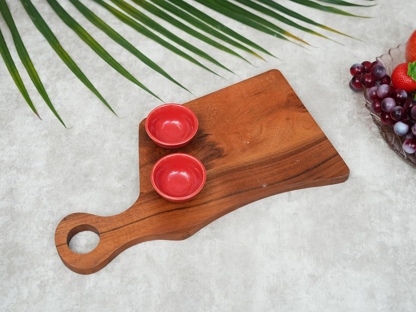 Ariya 14" Acacia Wooden Serving Platter with Chutney Bowl | Cheese & Charcuterie Board for Kitchen & Dining