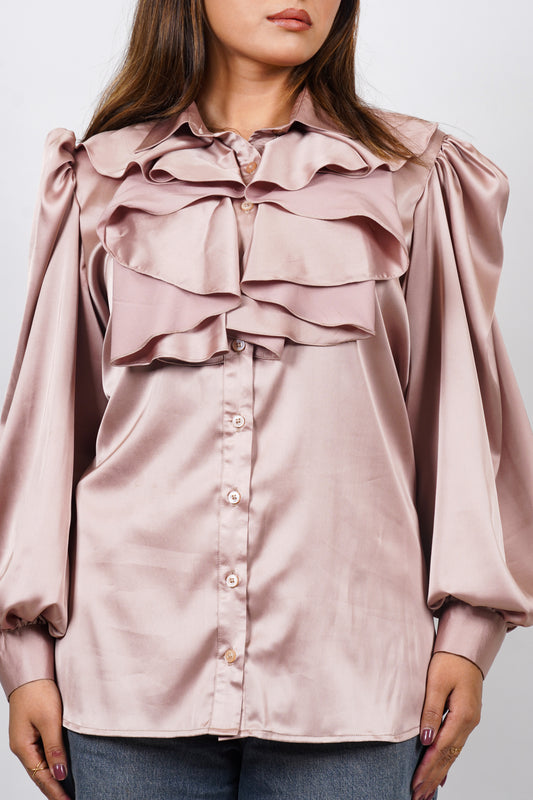 Ariya Threads Ruffle Detail Satin Shirt – Stylish Party & Formal Wear