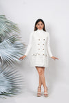 Ariya Threads Ivory Gold Tweed Double-Breasted Dress for Elegant Style
