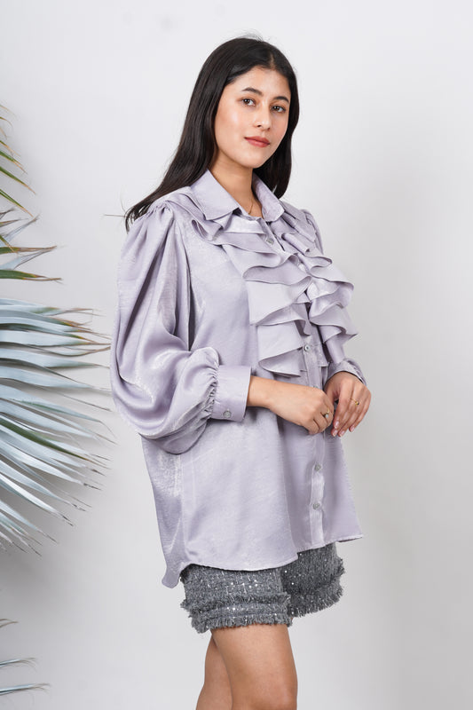 Ariya Threads Moonstone Shine Ruffle Shirt – Elegant Party Wear for Women