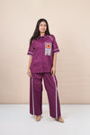 Ariya Threads Women’s Statement Co-Ord Set with Handcrafted Crochet Patch – Wine