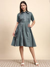 Ariya Threads Women’s Sage Green A-Line Shirt Dress with Contrast Detailing