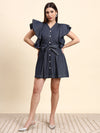 Ariya Threads Luna Polka Dot Denim Dress (Navy Blue)