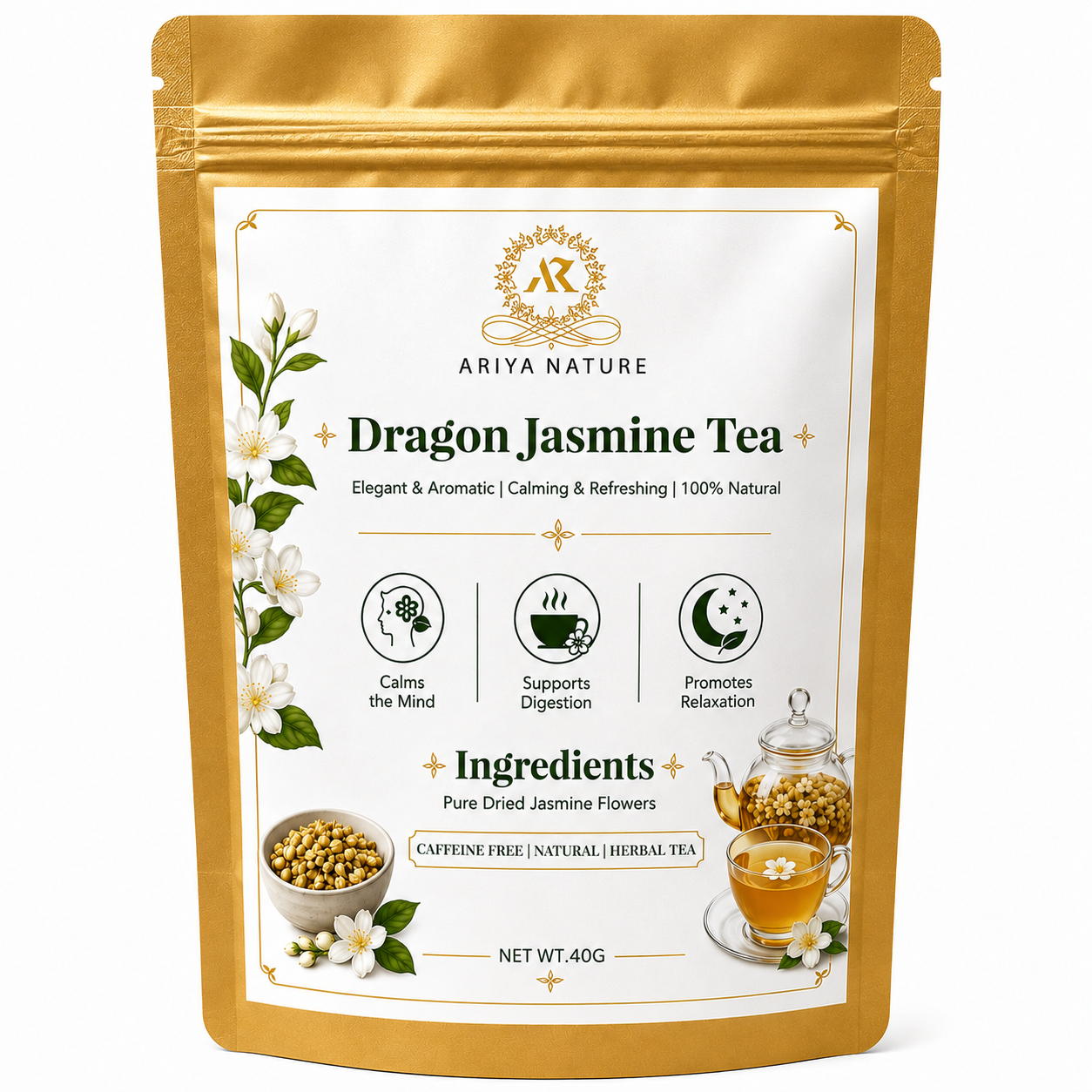Ariya Nature Dragon Jasmine Tea 40g| Premium Natural Jasmine Flower Tea