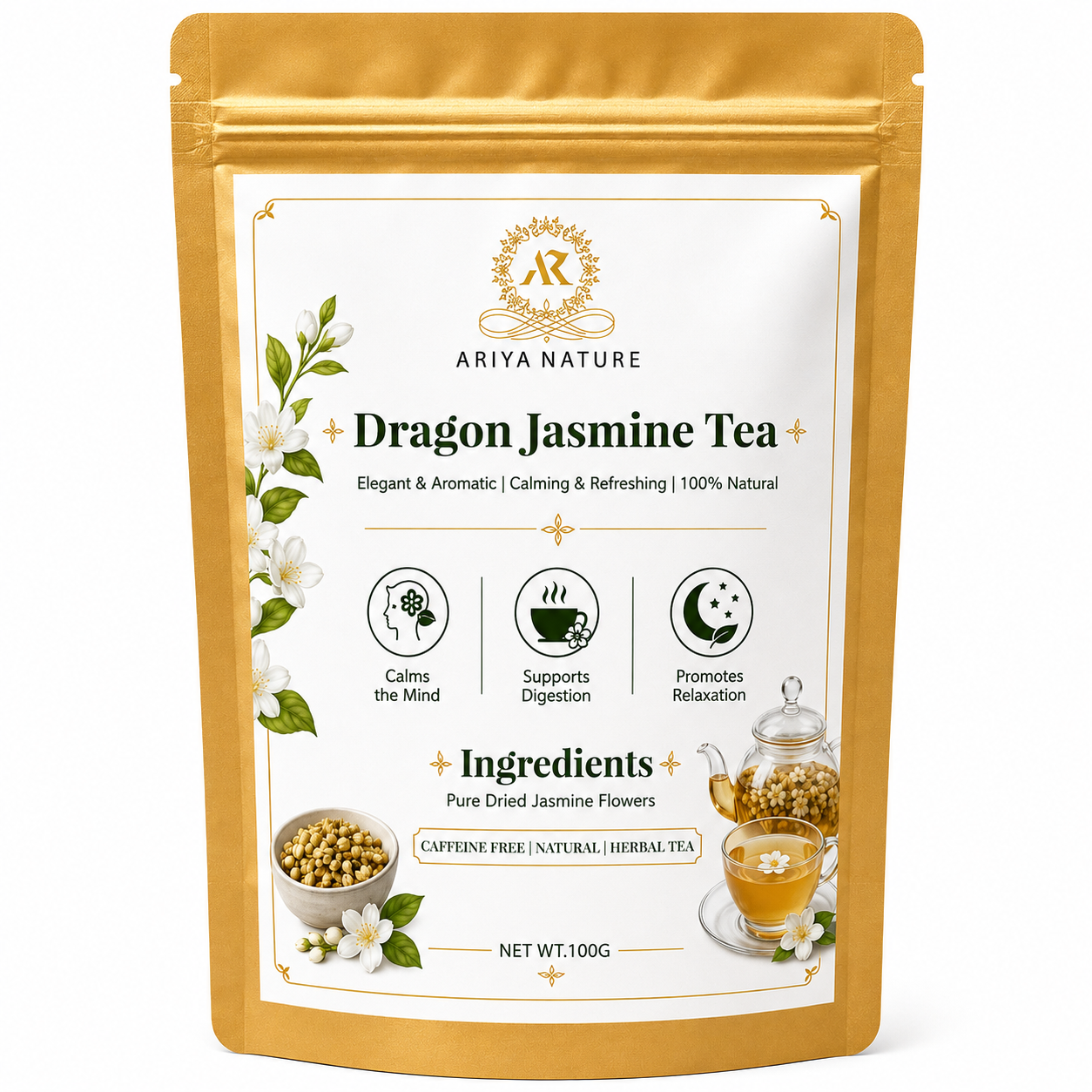 Ariya Nature Dragon Jasmine Tea 100g| Premium Natural Jasmine Flower Tea