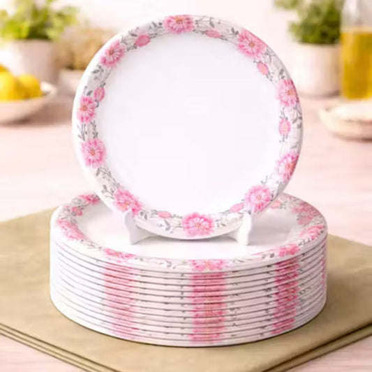 Ariya Melamine Dinner Plates 11 Inch Set of 12 | Pink Flower