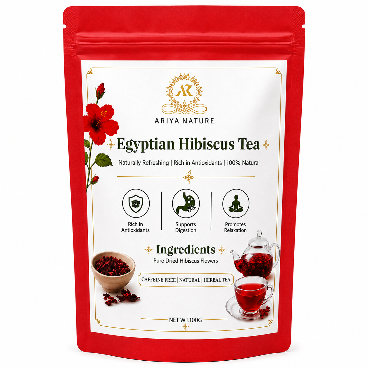 Ariya Nature Egyptian Hibiscus Tea 100g | Premium Natural Hibiscus Flower Tea