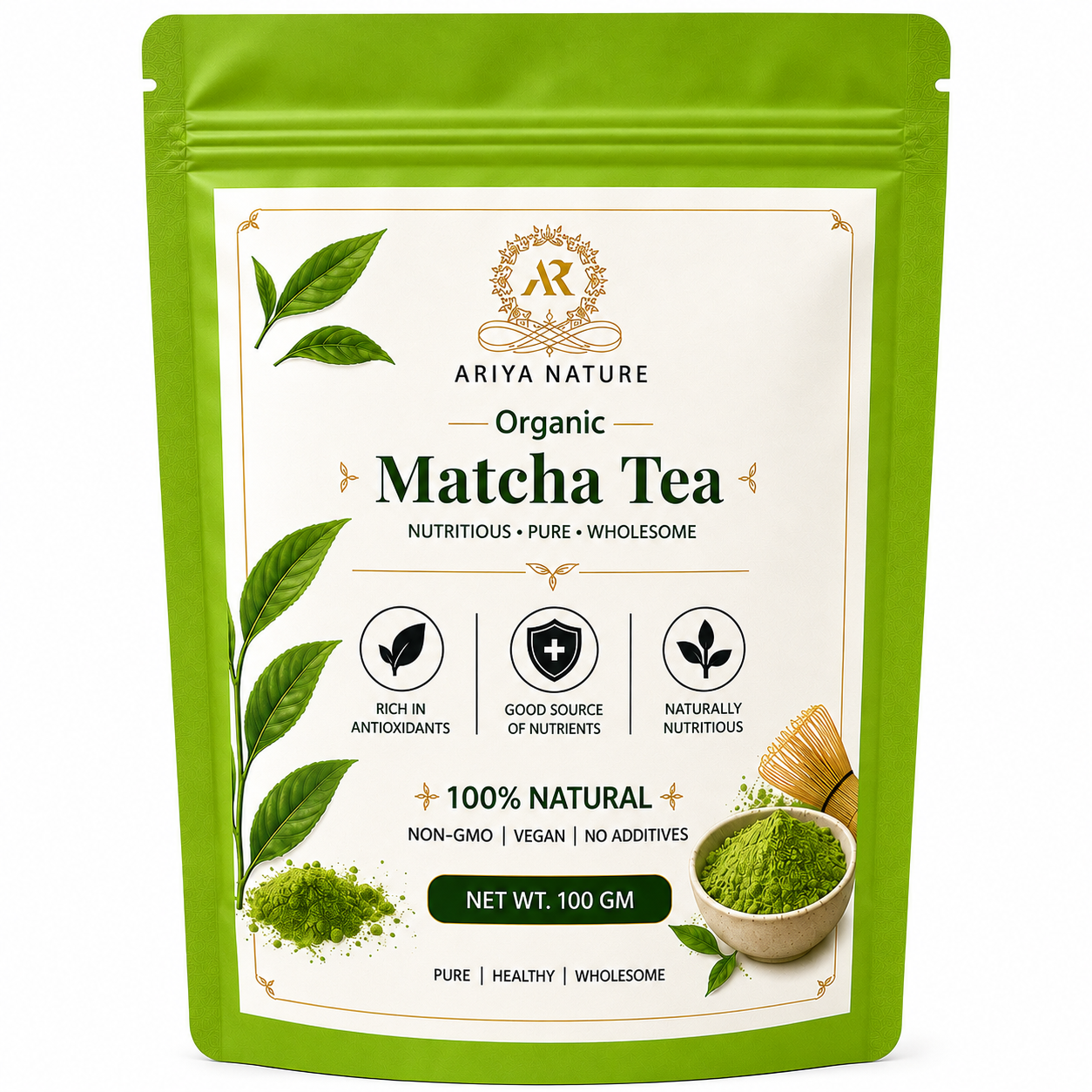 Ariya Nature Organic Matcha Tea Powder 100g| Premium Green Tea, Vegan & Natural