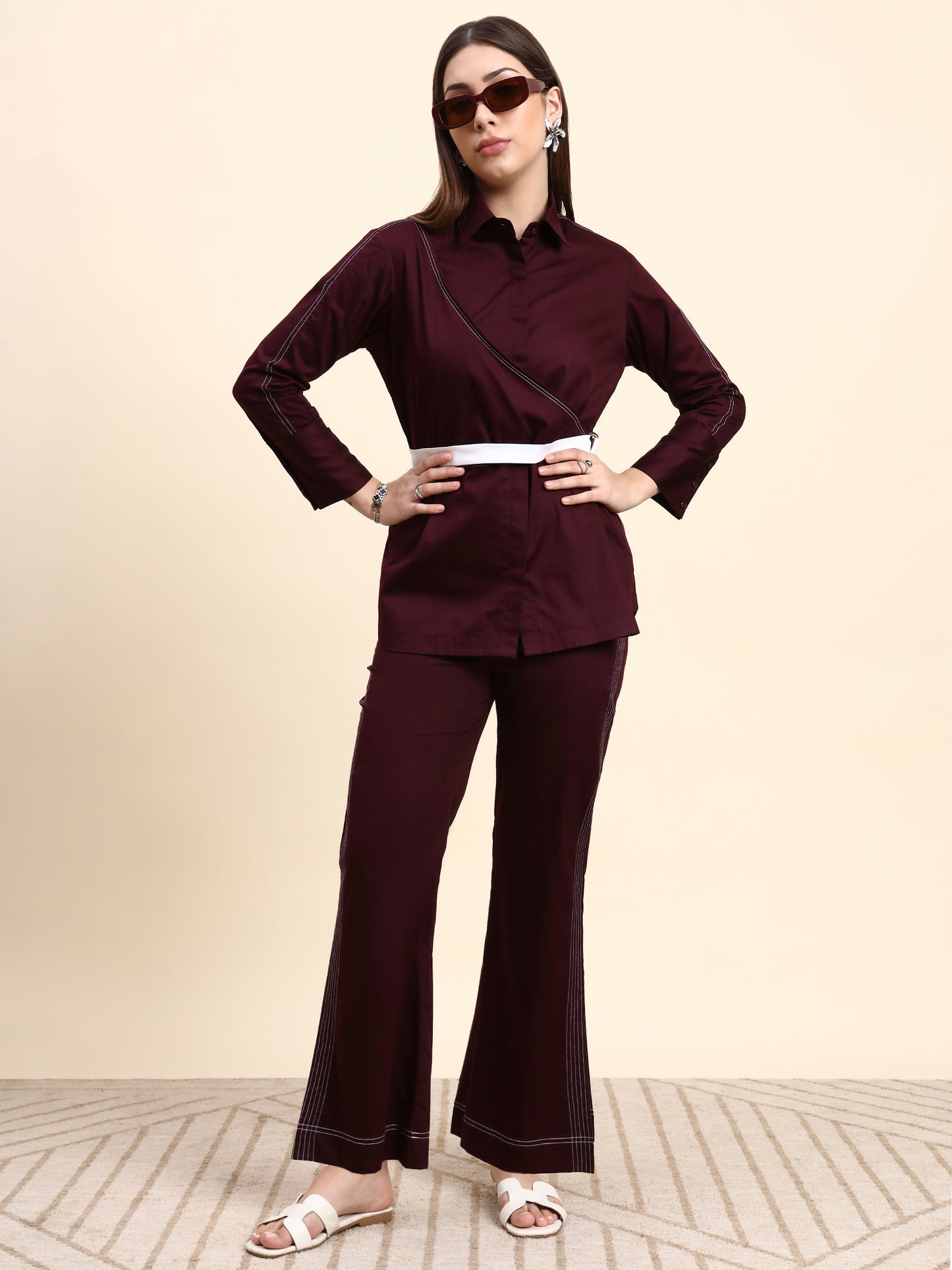 Ariya Threads Veloura Co-ord Set (Wine Berry)