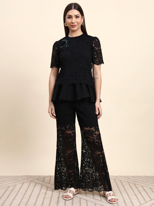 Ariya Threads Midnight Bloom Lace Co-ord Set (Black)