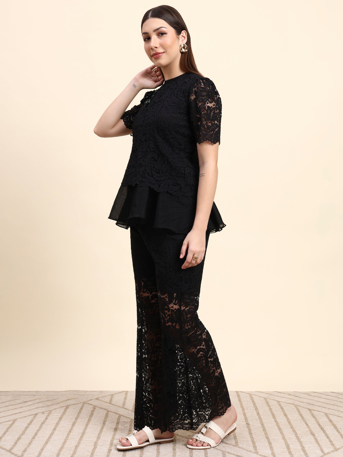 Ariya Threads Midnight Bloom Lace Co-ord Set (Black)