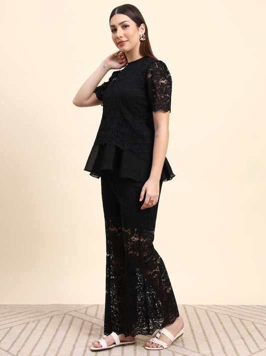 Ariya Threads Midnight Bloom Lace Co-ord Set (Black)