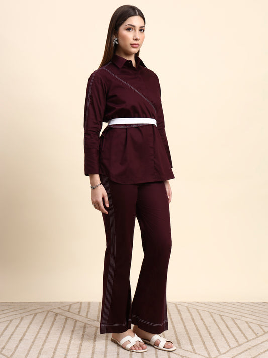Ariya Threads Veloura Co-ord Set (Wine Berry)