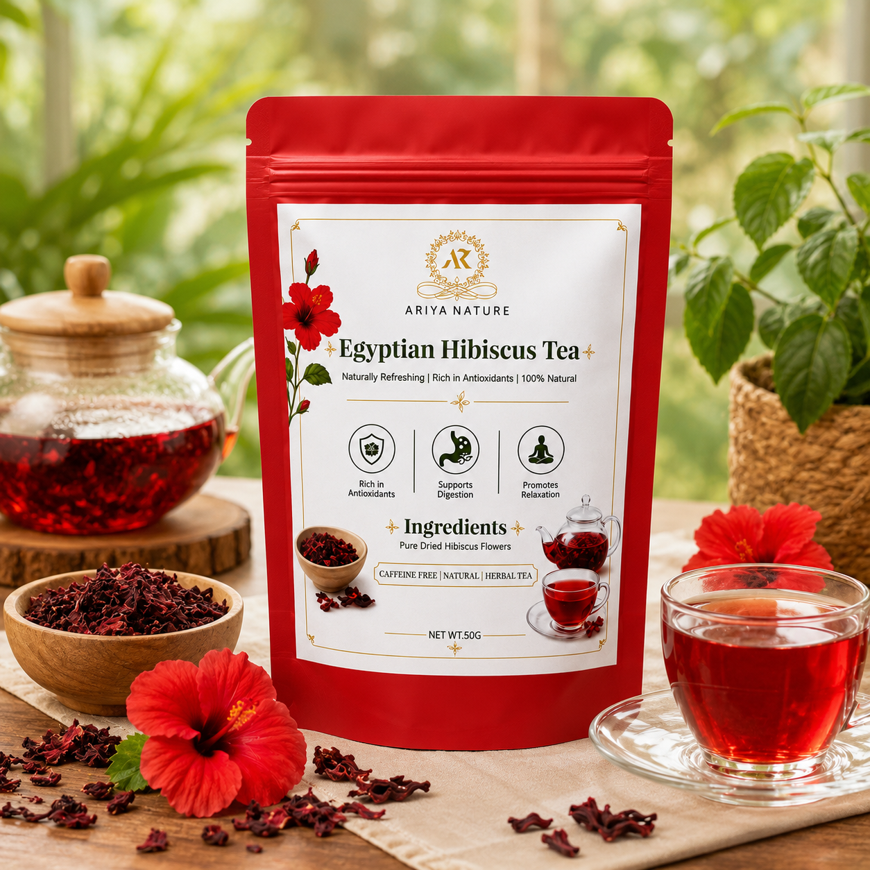 Ariya Nature Egyptian Hibiscus Tea 50g | Premium Natural Hibiscus Flower Tea