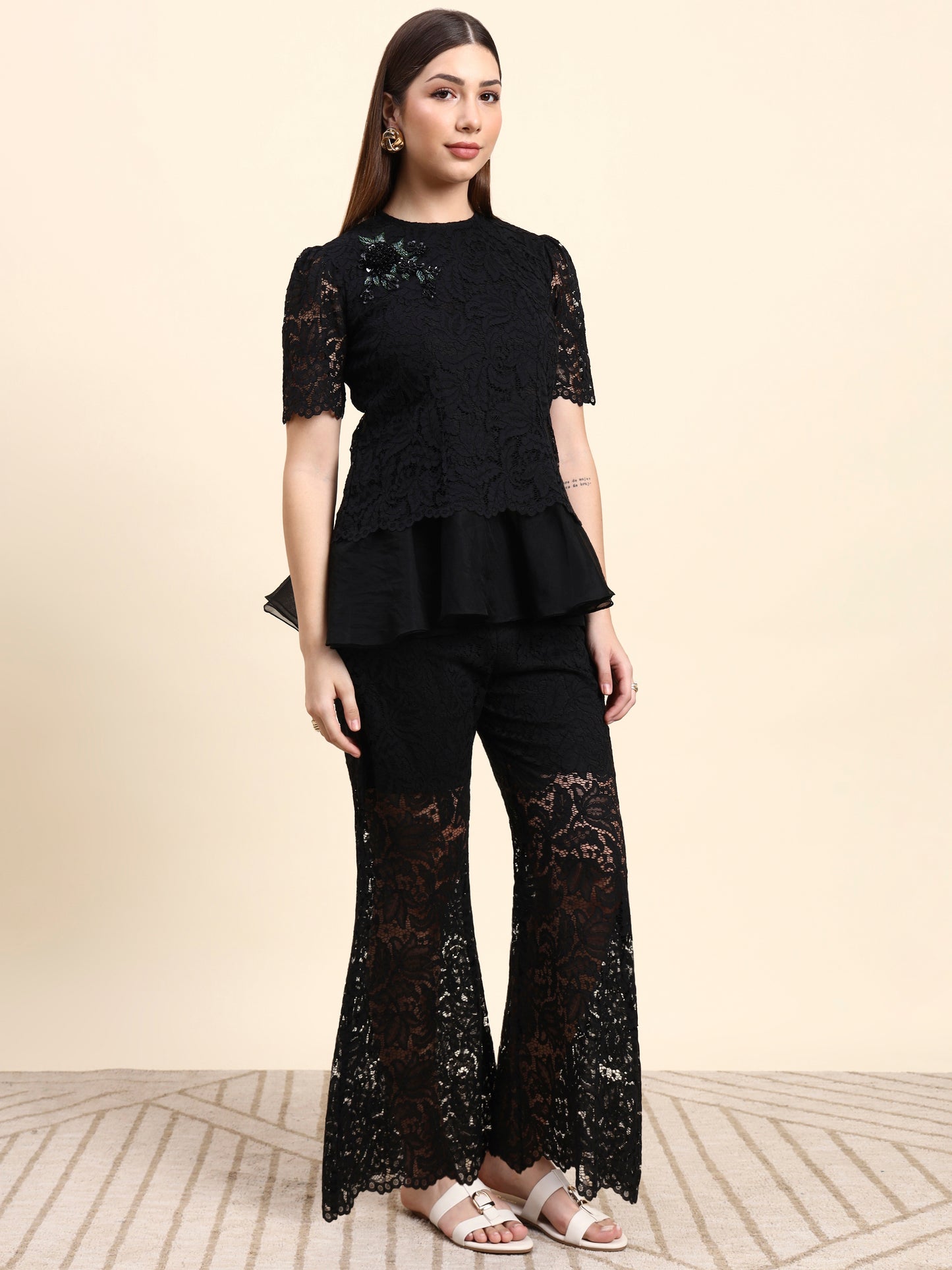 Ariya Threads Midnight Bloom Lace Co-ord Set (Black)