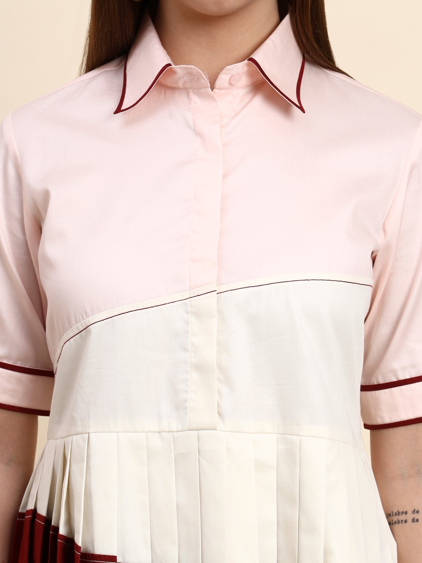 Ariya Threads Elegant Pleated Co-ord Set (Blush & Wine)