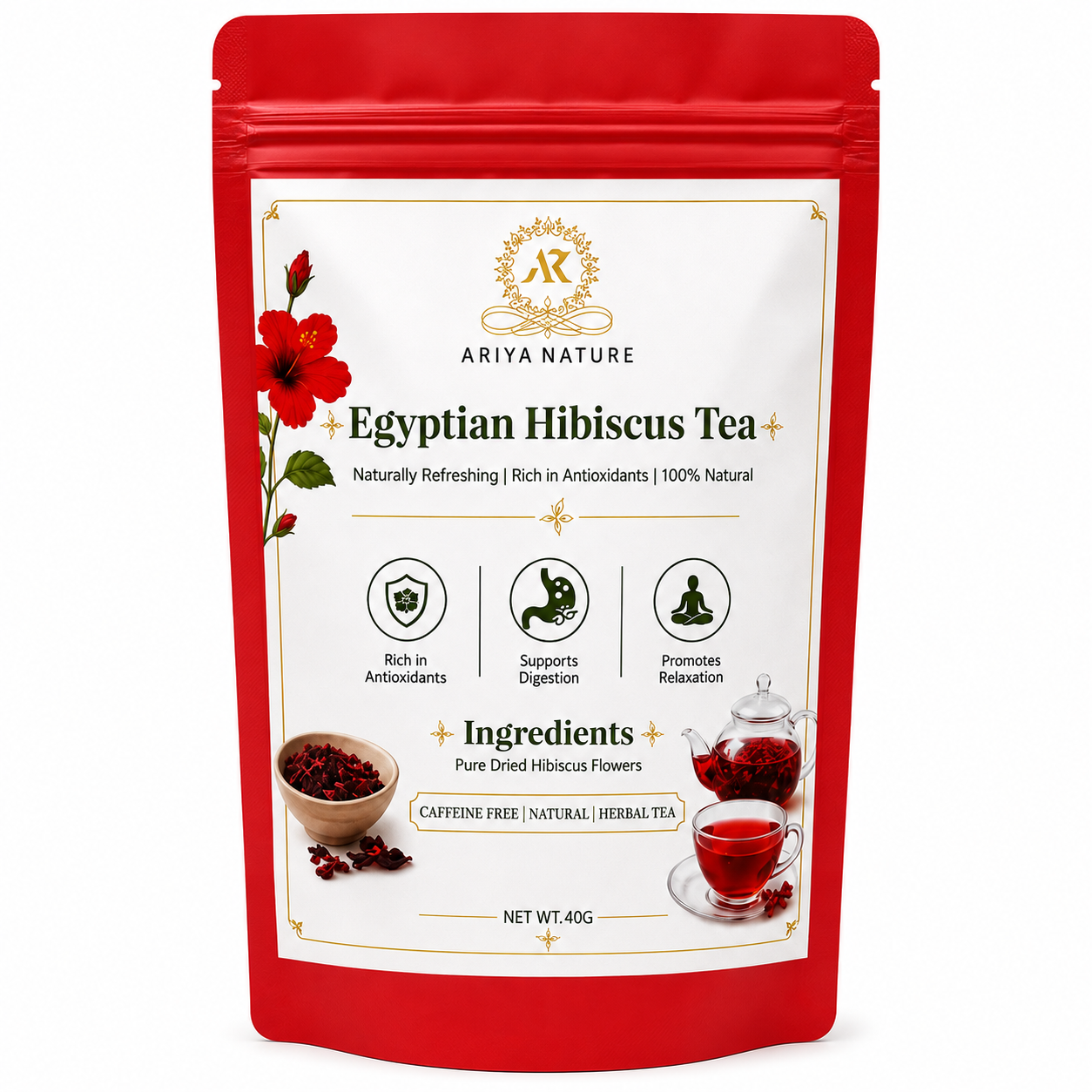 Ariya Nature Egyptian Hibiscus Tea 100g | Premium Natural Hibiscus Flower Tea