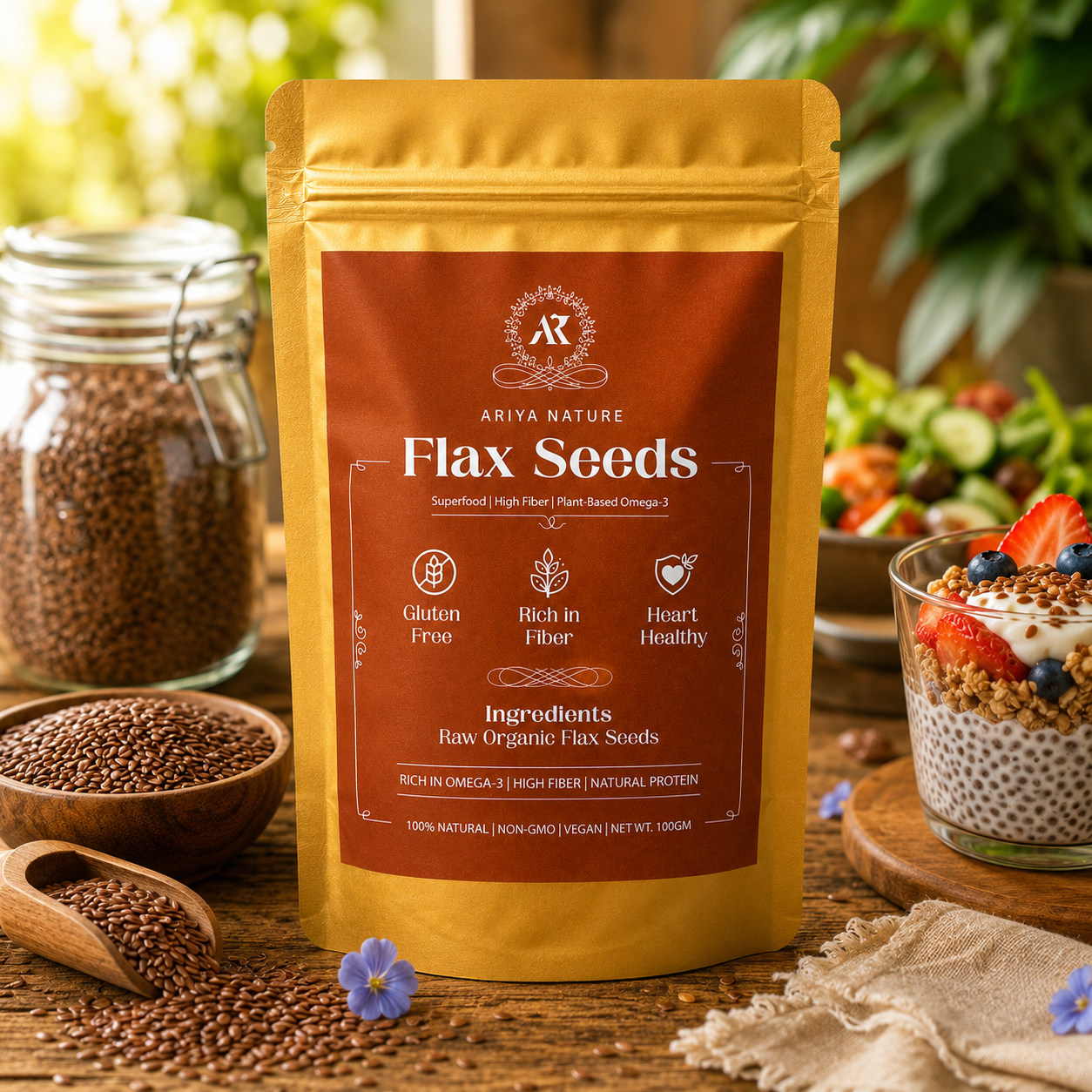 Ariya Nature Flax Seeds 100g | Premium Natural Non-GMO Raw Flax Seeds