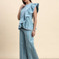 Ariya Threads Striped Ruffle Co-ord Set (Powder Blue)