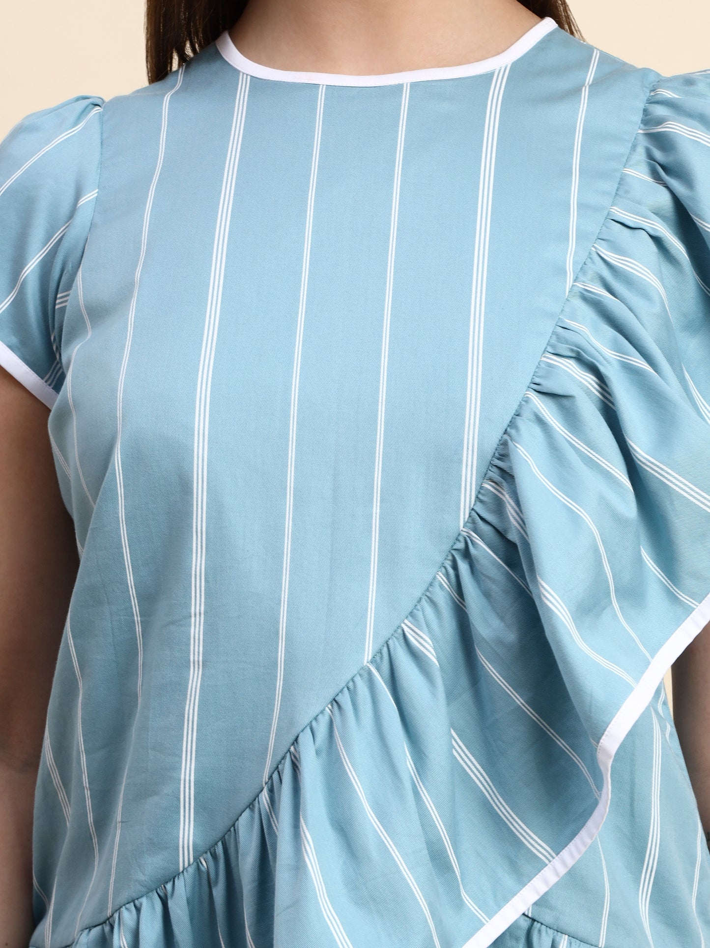 Ariya Threads Striped Ruffle Co-ord Set (Powder Blue)