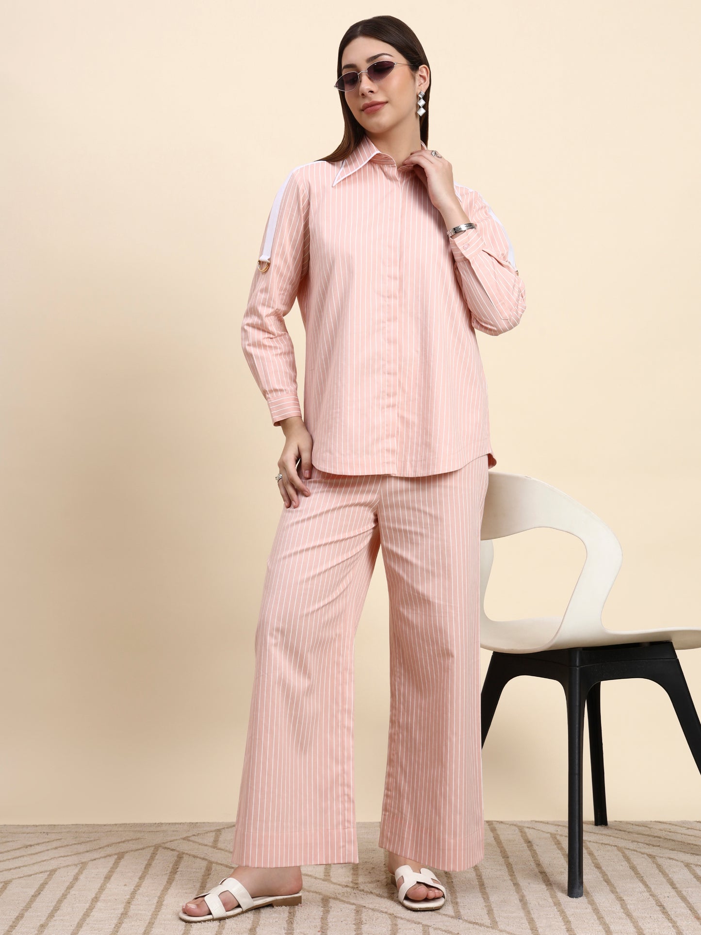 Ariya Threads Striped Co-ord Set (Blush Pink)