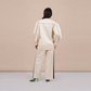 Ariya Threads Women’s Ivory Co-Ord Set with Green Sequin Patch & Side Stripe Pants