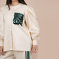 Ariya Threads Women’s Ivory Co-Ord Set with Green Sequin Patch & Side Stripe Pants