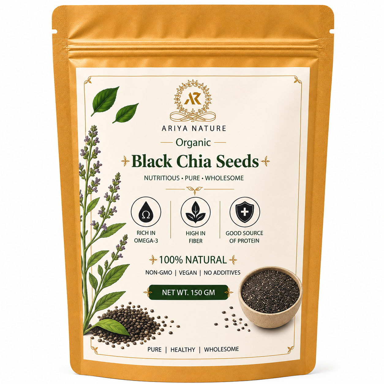 Ariya Nature Organic Black Chia Seeds 150g | Raw, Non-GMO, Vegan Superfood