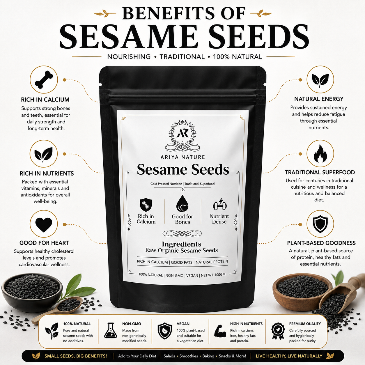Ariya Nature Raw Sesame Seeds 100g | Premium Natural Non-GMO Sesame Seeds
