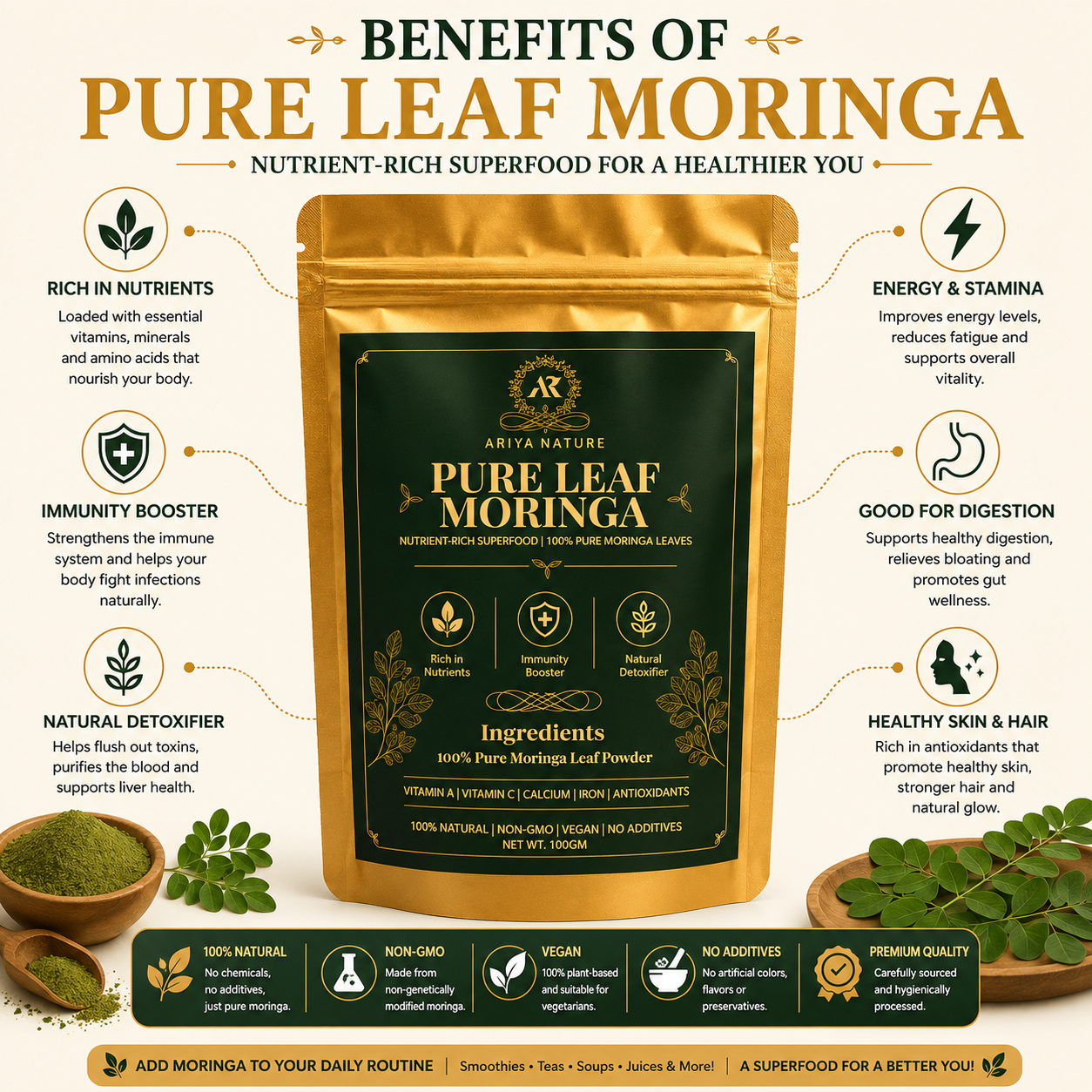 Ariya Nature Moringa Leaf Powder 100g | Premium Natural Moringa Powder