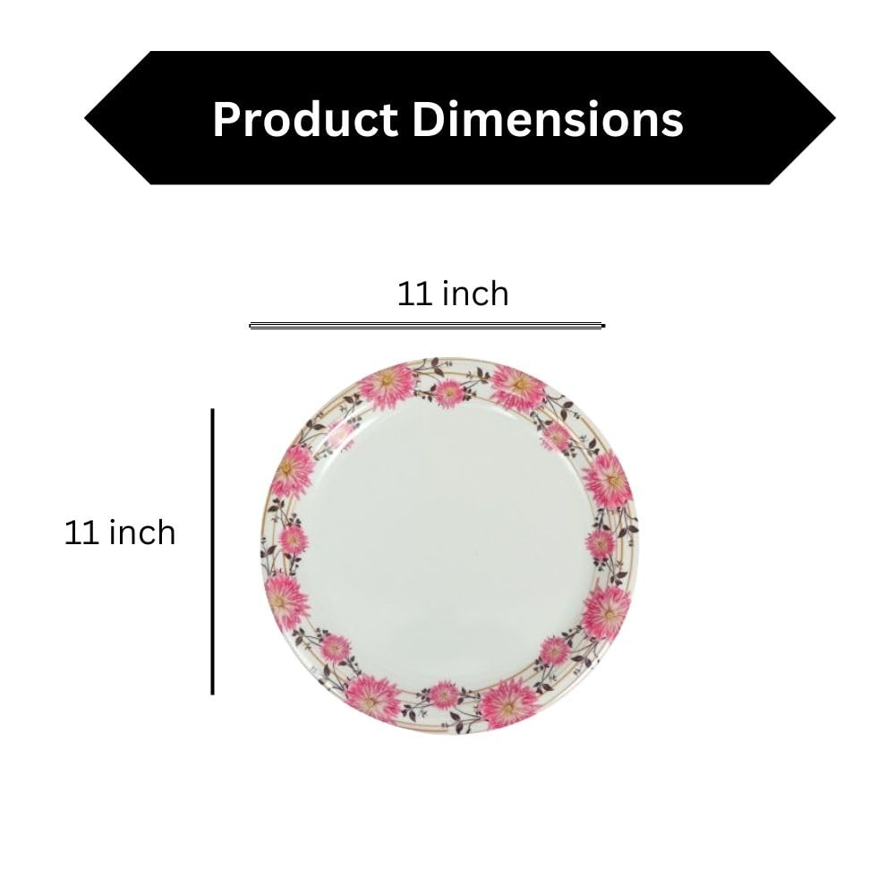 Ariya Melamine Dinner Plates 11 Inch Set of 12 | Pink Flower