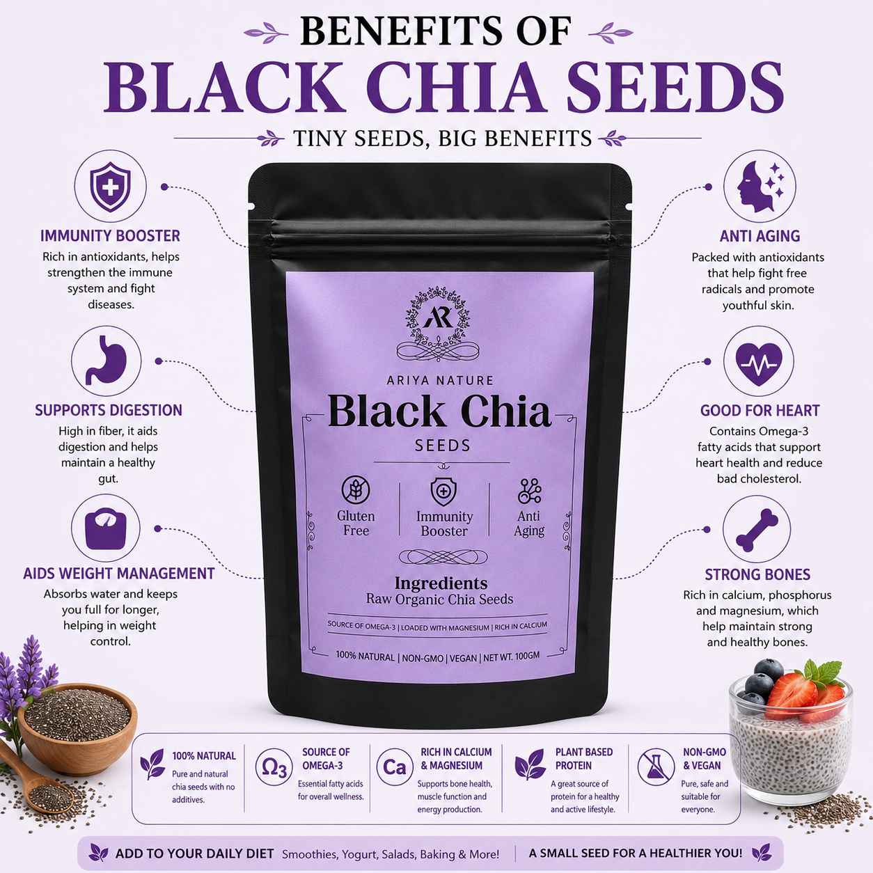 Ariya Nature Black Chia Seeds 100g | Premium Natural Non-GMO Chia Seeds