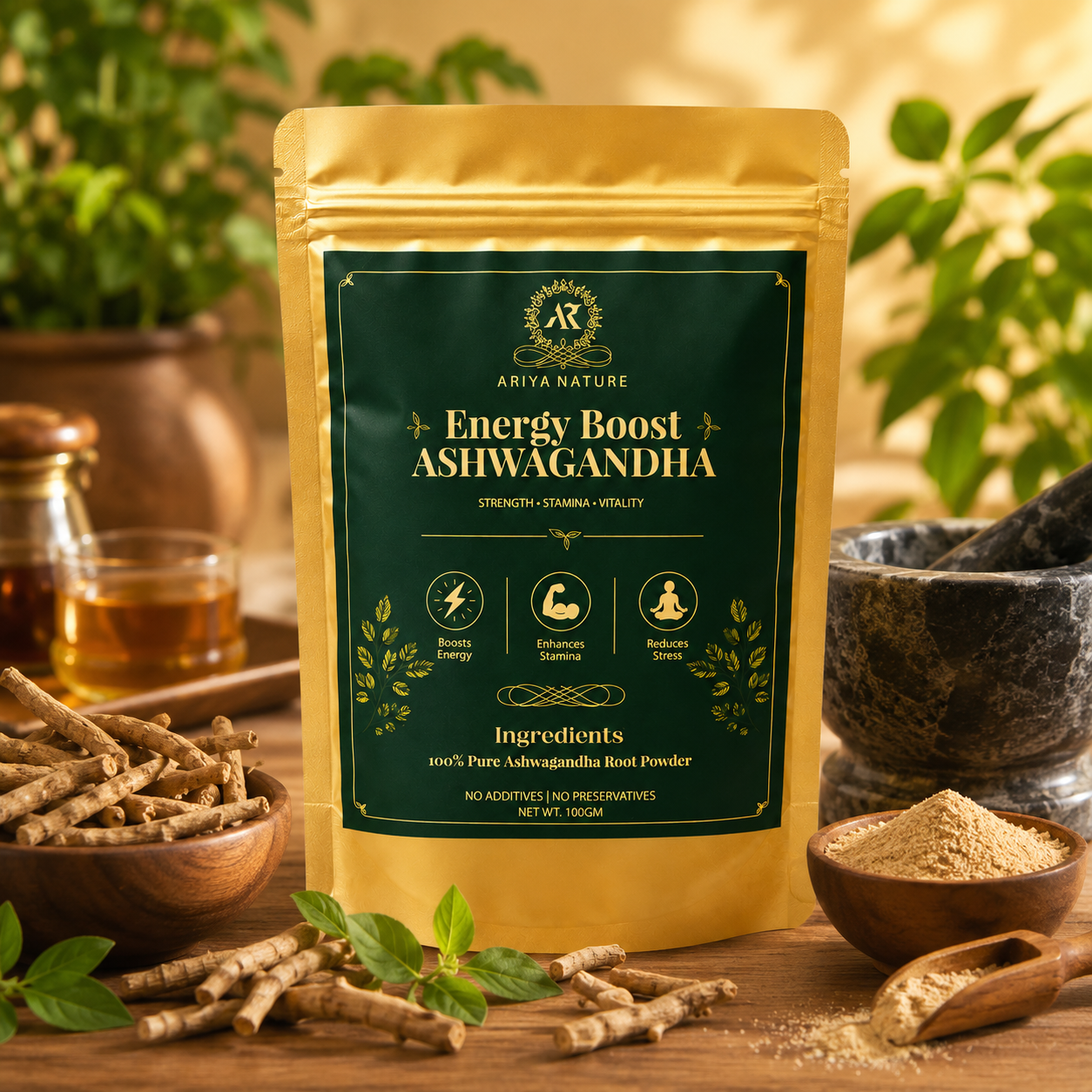 Ariya Nature Ashwagandha Root Powder 100g | Premium Natural Herbal Powder