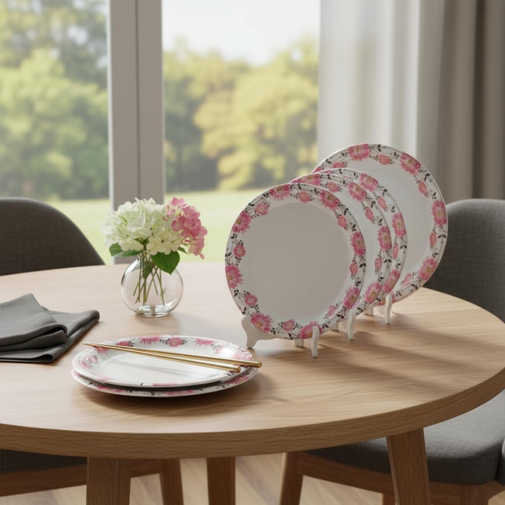 Ariya Melamine Dinner Plates 11 Inch Set of 12 | Pink Flower