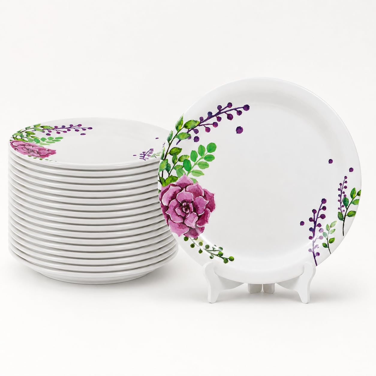 Ariya 11 Inch Melamine Dinner Plate Rosy Vine Collection Set of 24