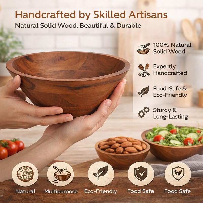 Ariya 5" Acacia Wood Salad Bowl – Handmade, Durable & Elegant for Kitchen & Dining