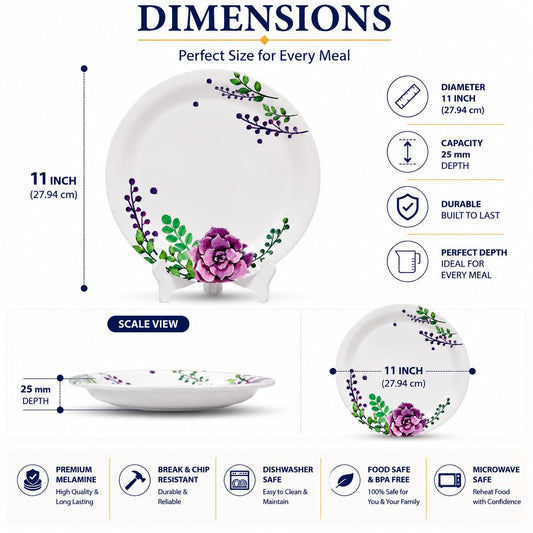 Ariya 11 Inch Melamine Dinner Plate Rosy Vine Collection Set of 24