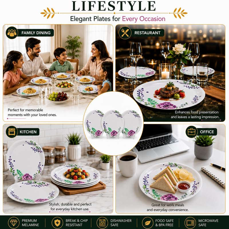 Ariya 11 Inch Melamine Dinner Plate Rosy Vine Collection Set of 12