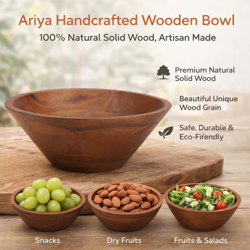 Ariya 10" Acacia Wood Salad Bowl – Handmade, Durable & Elegant for Kitchen & Dining