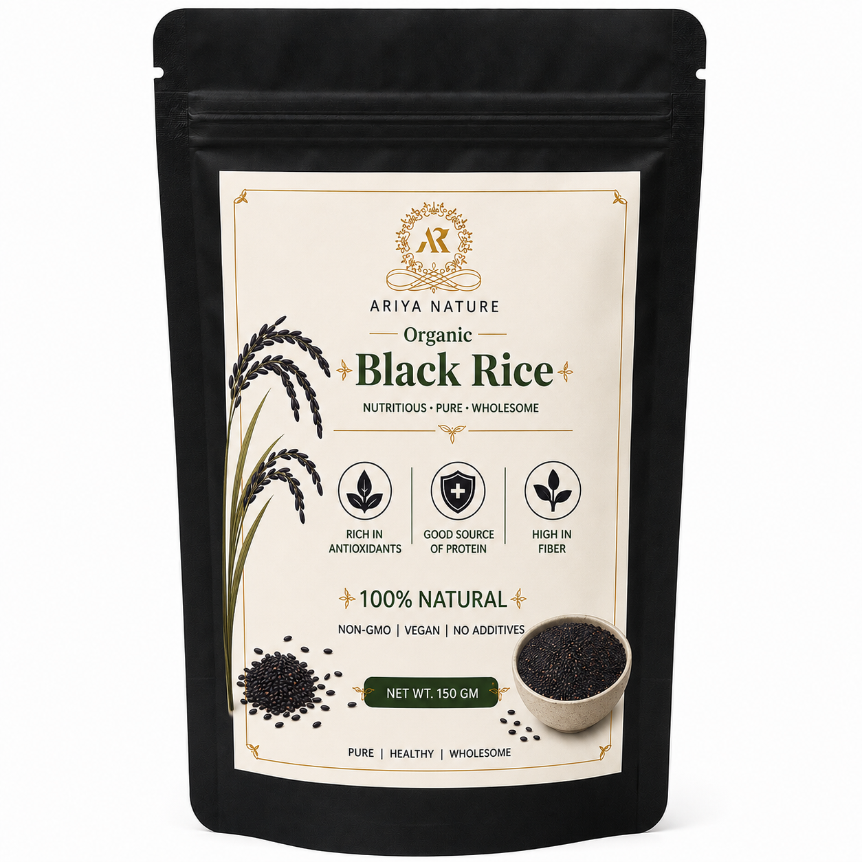 Ariya Nature Organic Black Rice 150g | High Fiber, Vegan & Antioxidant Rich