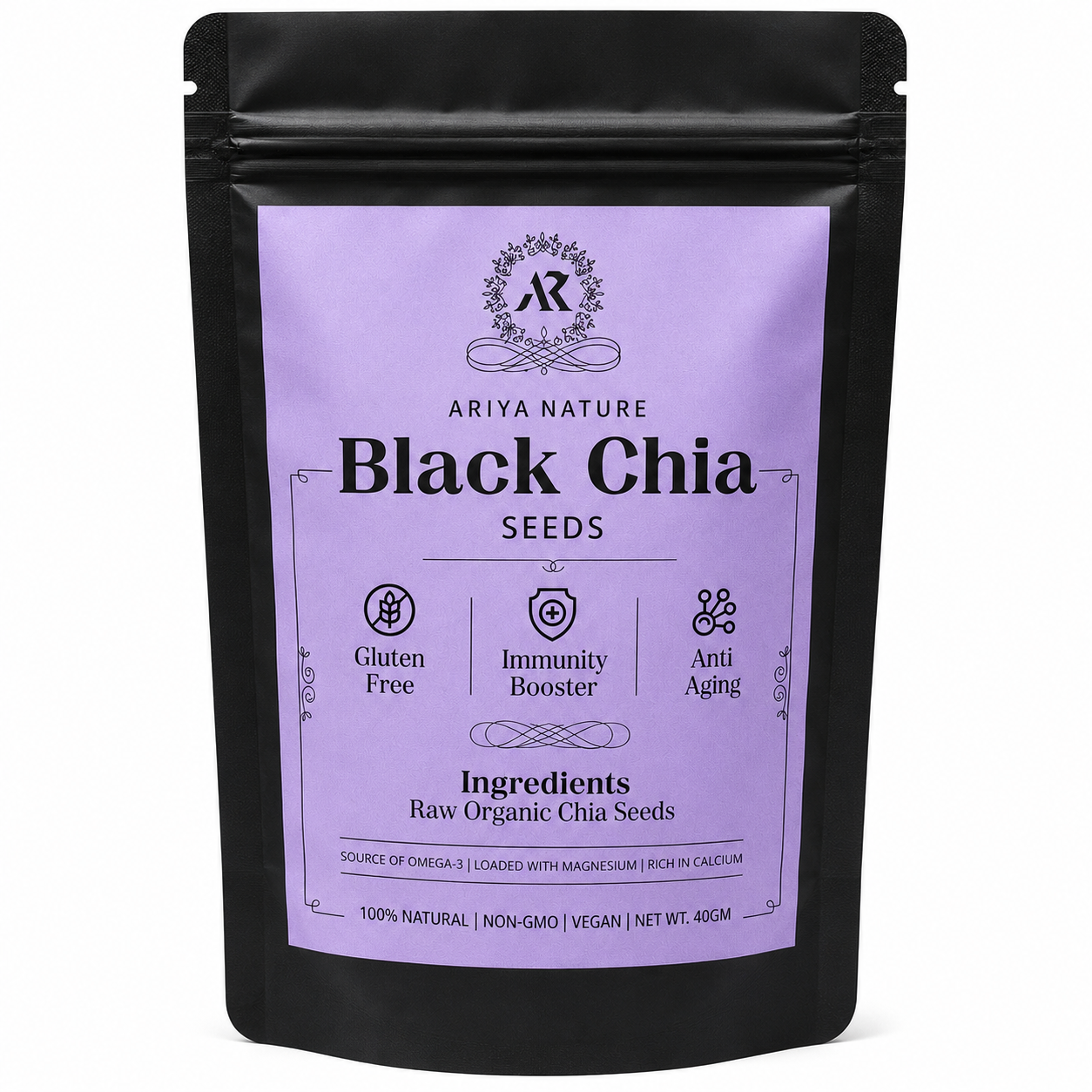 Ariya Nature Black Chia Seeds 40g| Premium Natural Non-GMO Chia Seeds