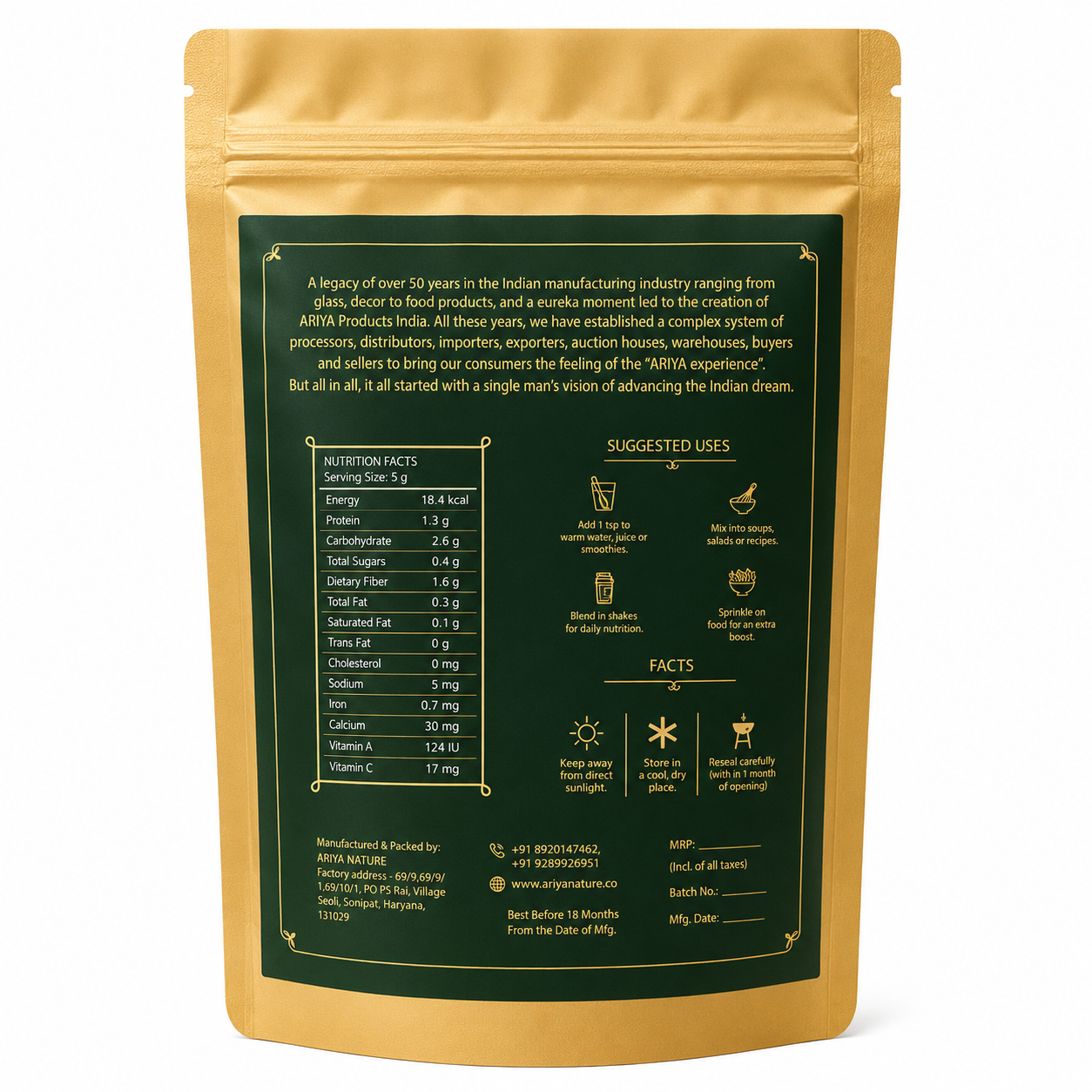 Ariya Nature Moringa Leaf Powder 100g | Premium Natural Moringa Powder