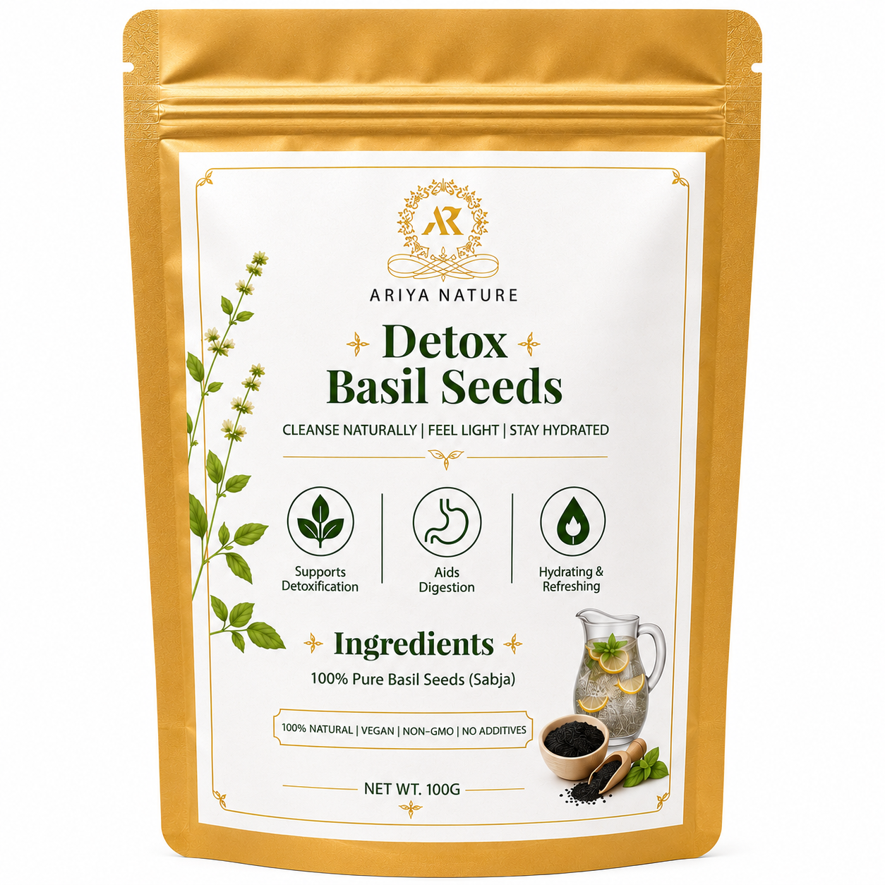 Ariya Nature Detox Basil Seeds 100g| Premium Natural Sweet Basil Seeds