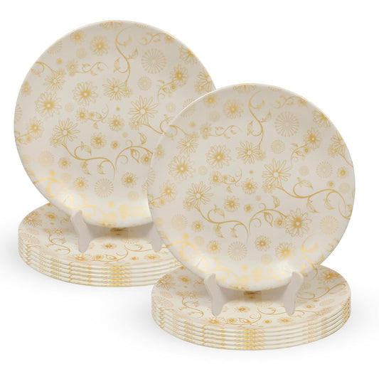 Ariya 10.5" Melamine Dinner Plates Set of 24 – Golden Blossom