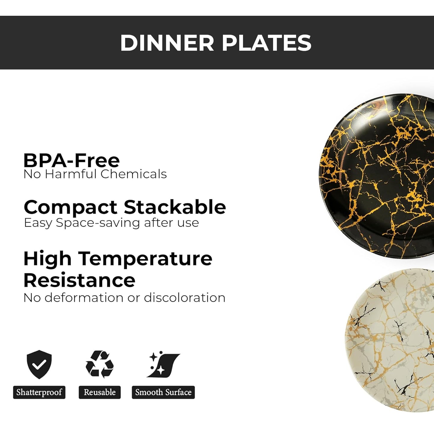 Ariya 10.5" Melamine Dinner Plates Set of 24 – Golden Thunder