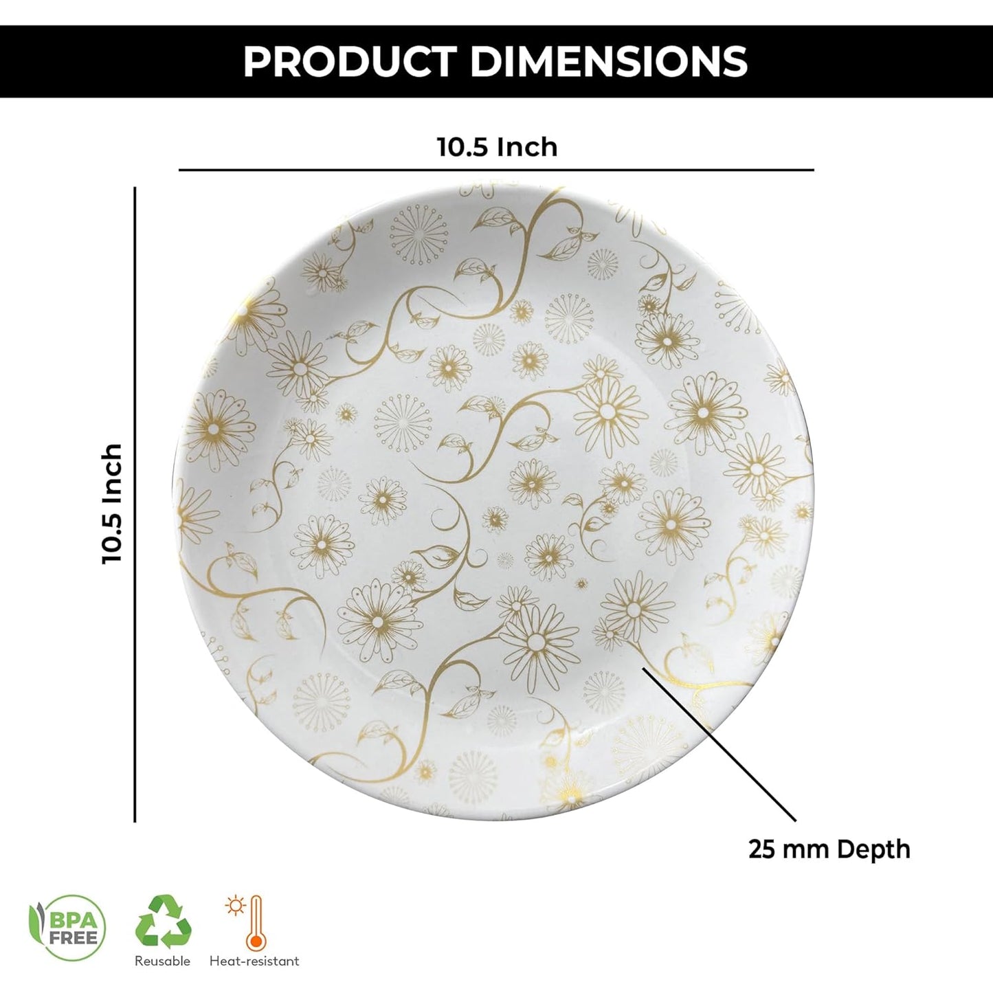 Ariya 10.5" Melamine Dinner Plates Set of 24 – Golden Blossom