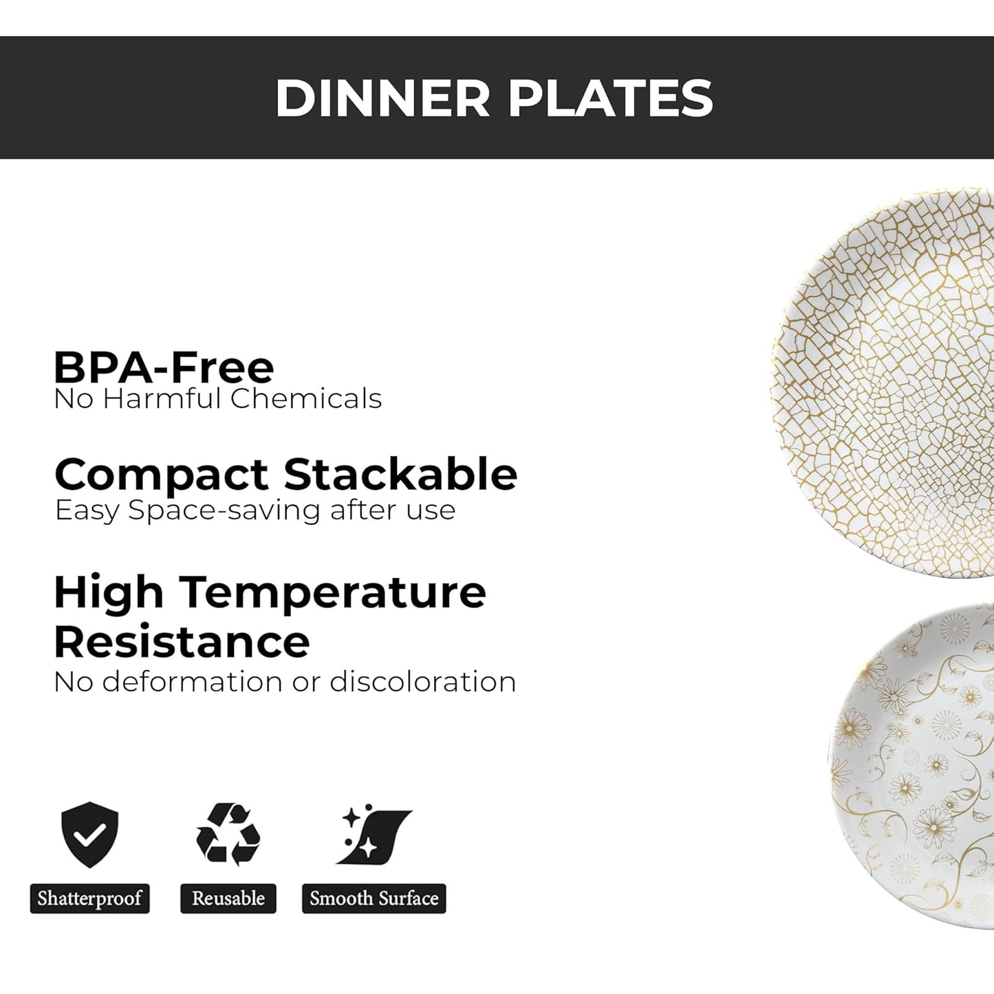 Ariya 10.5" Melamine Dinner Plates Set of 24 – Golden Mirage
