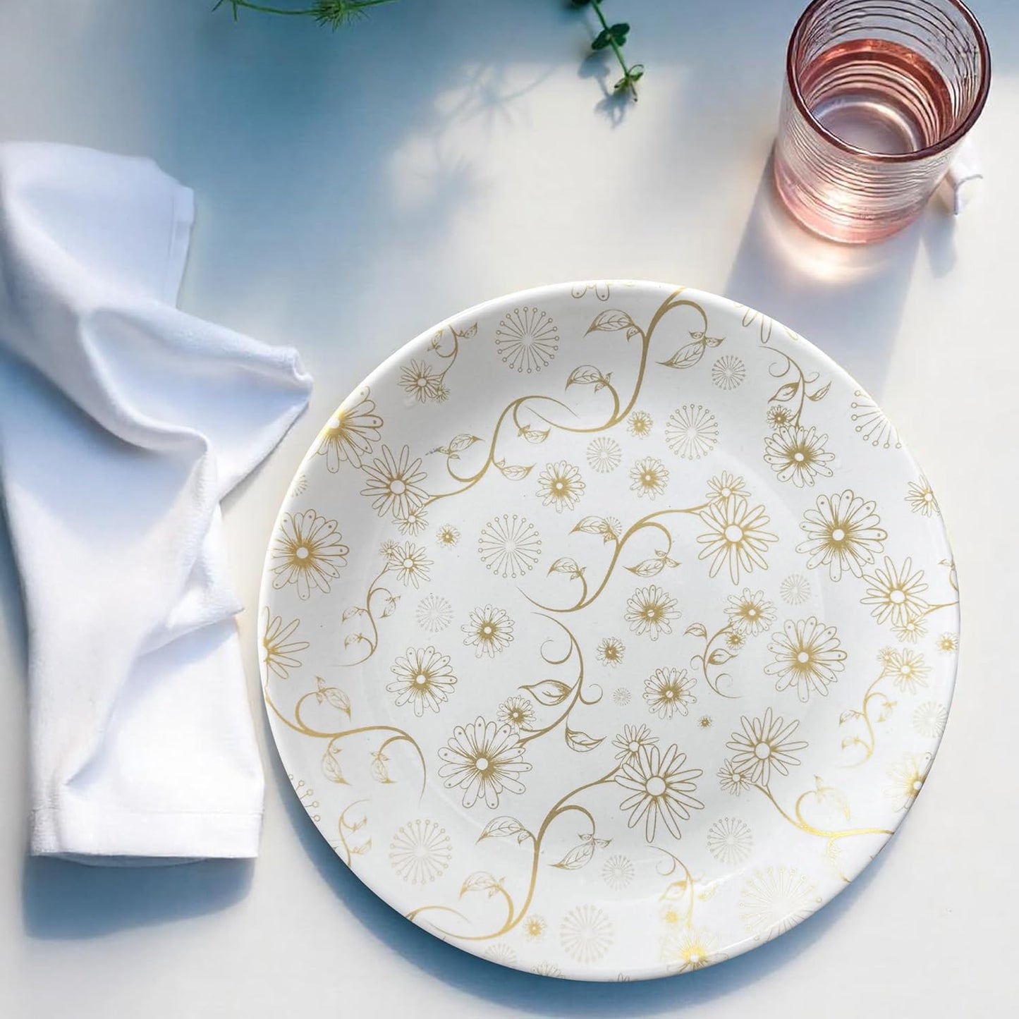 Ariya 10.5" Melamine Dinner Plates Set of 24 – Golden Blossom