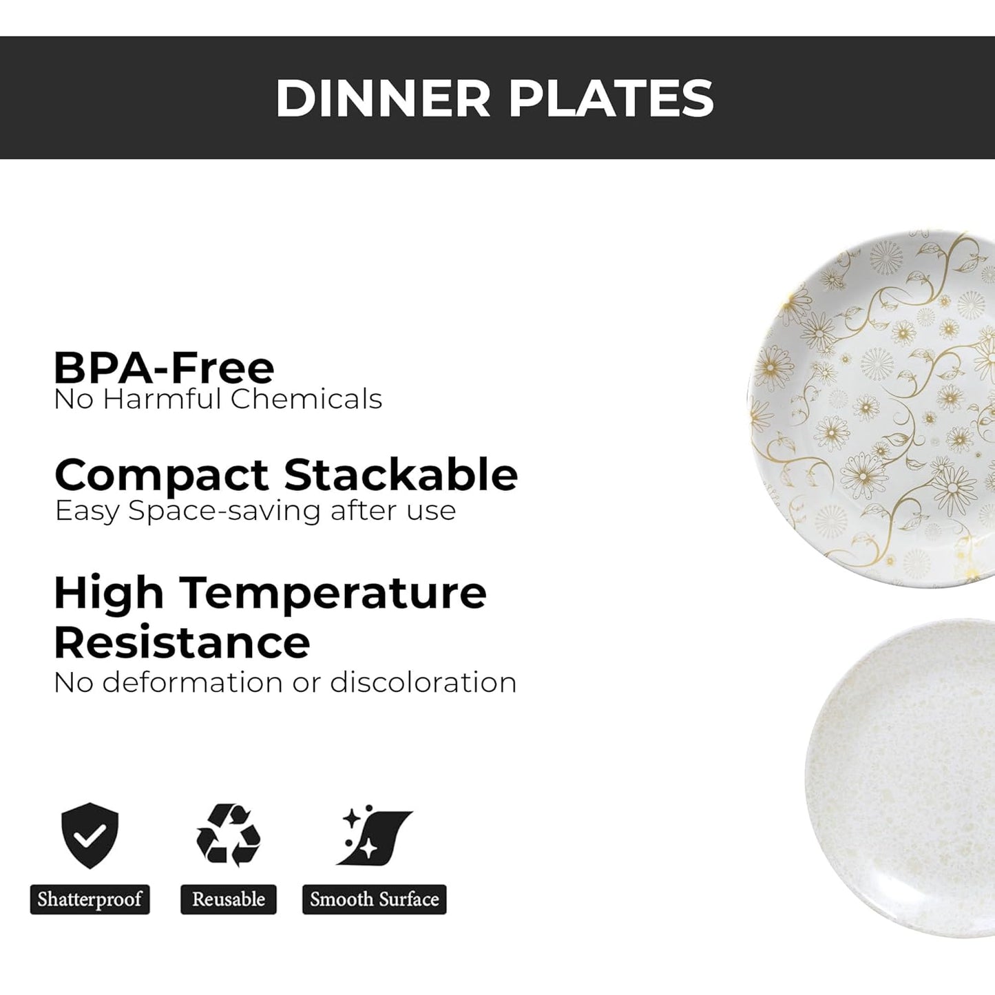 Ariya 10.5" Melamine Dinner Plates Set of 24 – Golden Blossom